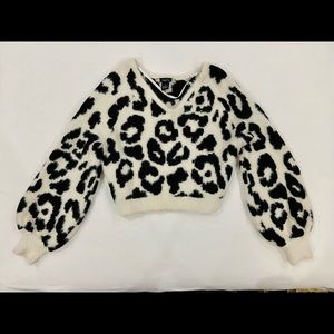 Black and White Leopard Crop Sweater